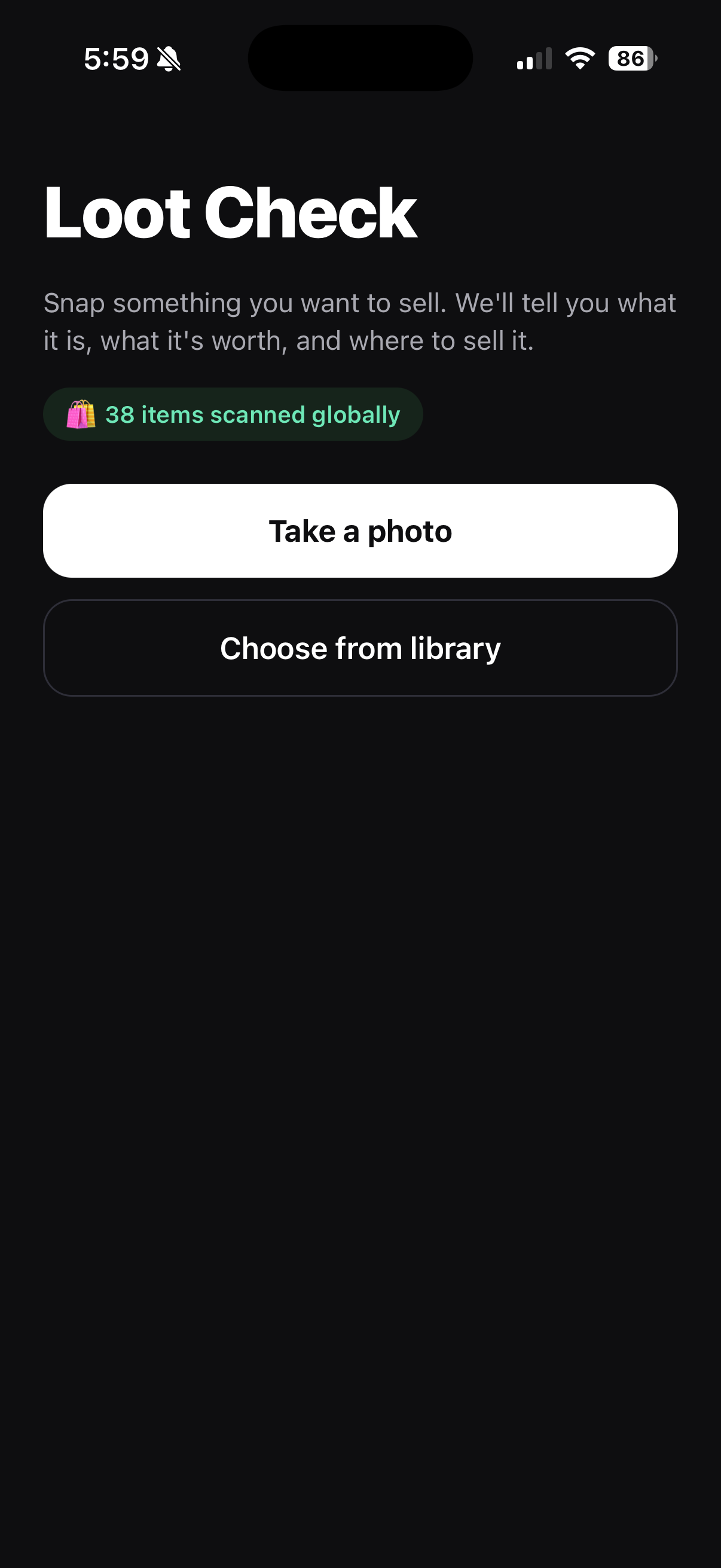 Loot Check home screen