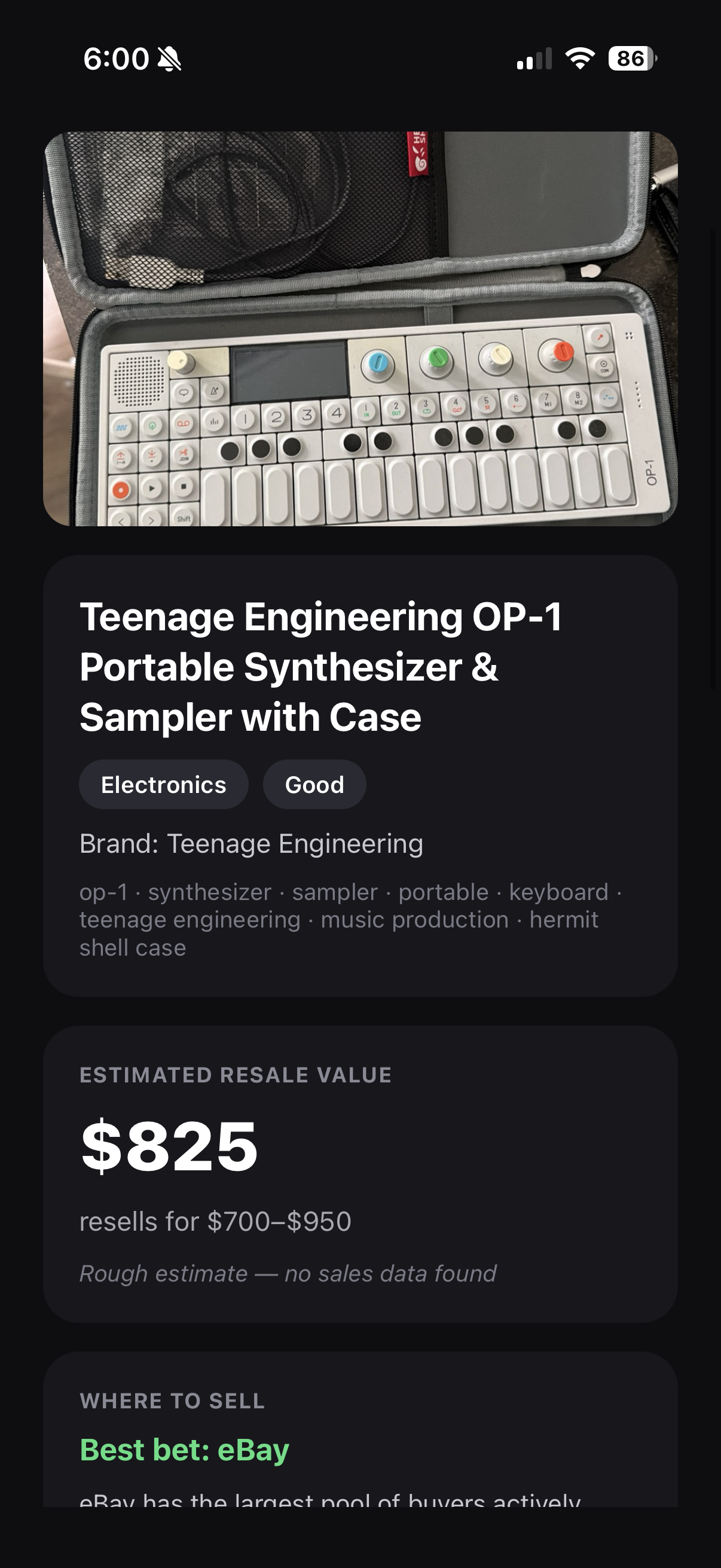 Resale value estimate